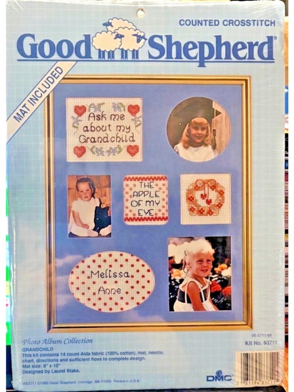 Vintage Cross-Stitch Kit Good Shepherd Grandchild Counted Photo Album Kit #83711